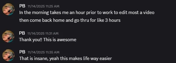 Discord guild member review of Knight Logics automation work