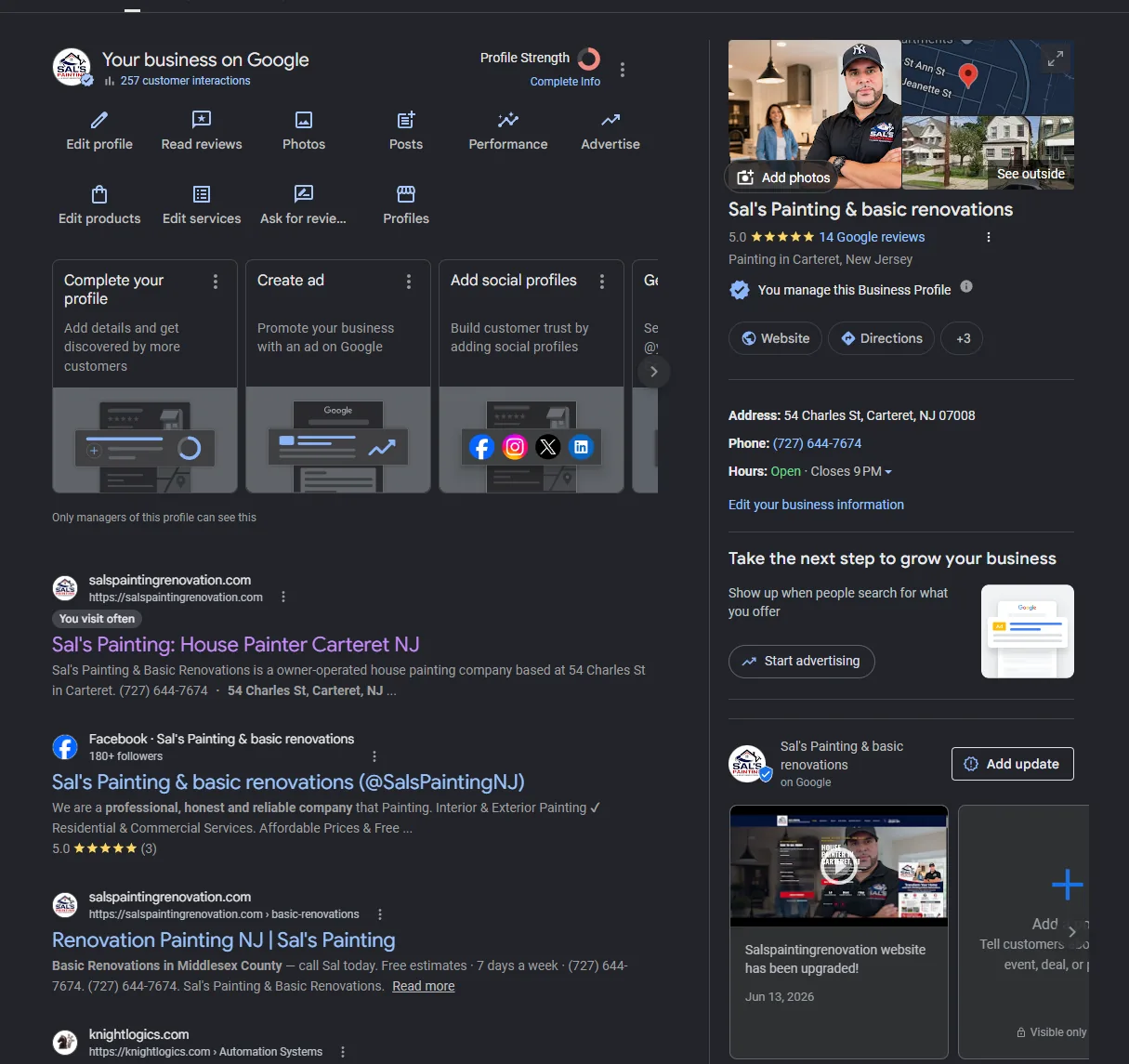 Sal's Painting Google Business Profile — posts, photos, and profile activity for a painting contractor