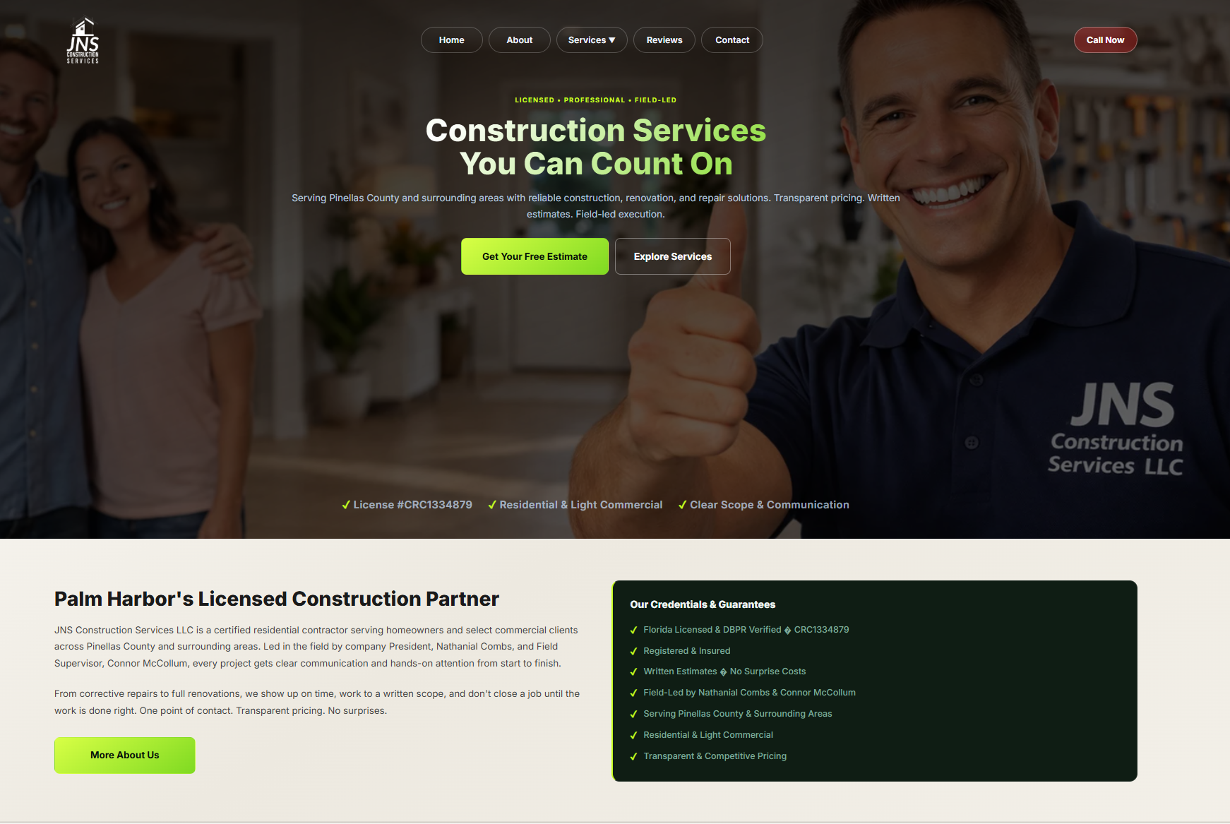 JNSBuilds.com homepage on desktop