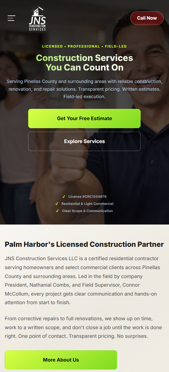 JNSBuilds.com homepage on mobile
