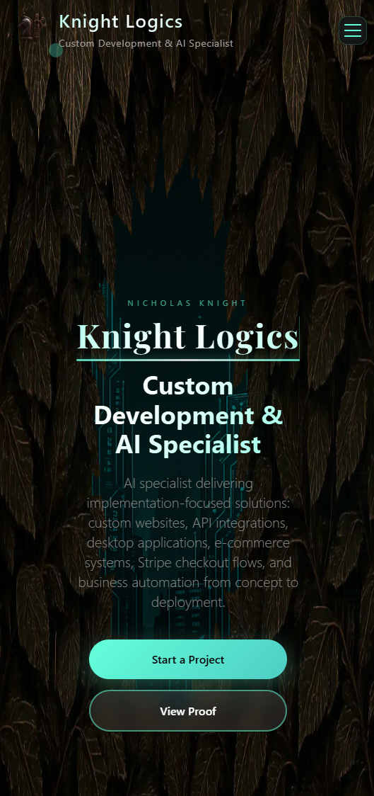 KnightLogics.com homepage on mobile