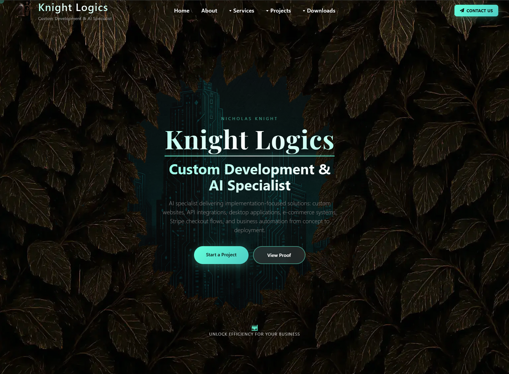 KnightLogics.com homepage on desktop