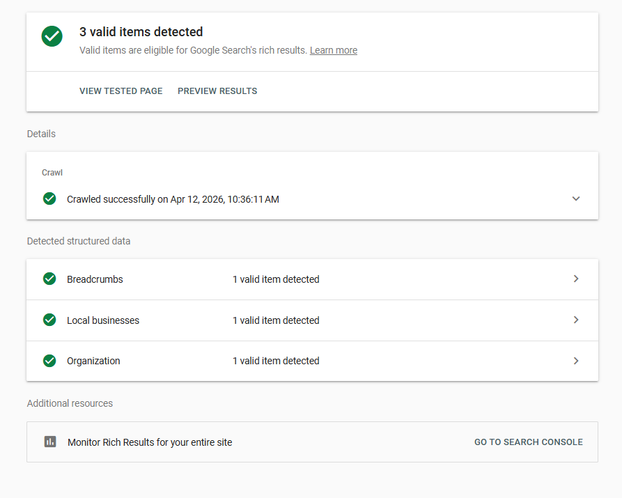 Knight Group Rich Results Test — multiple valid schema types detected