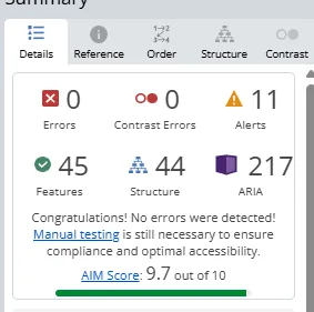 WAVE accessibility report — Roof Monsters homepage