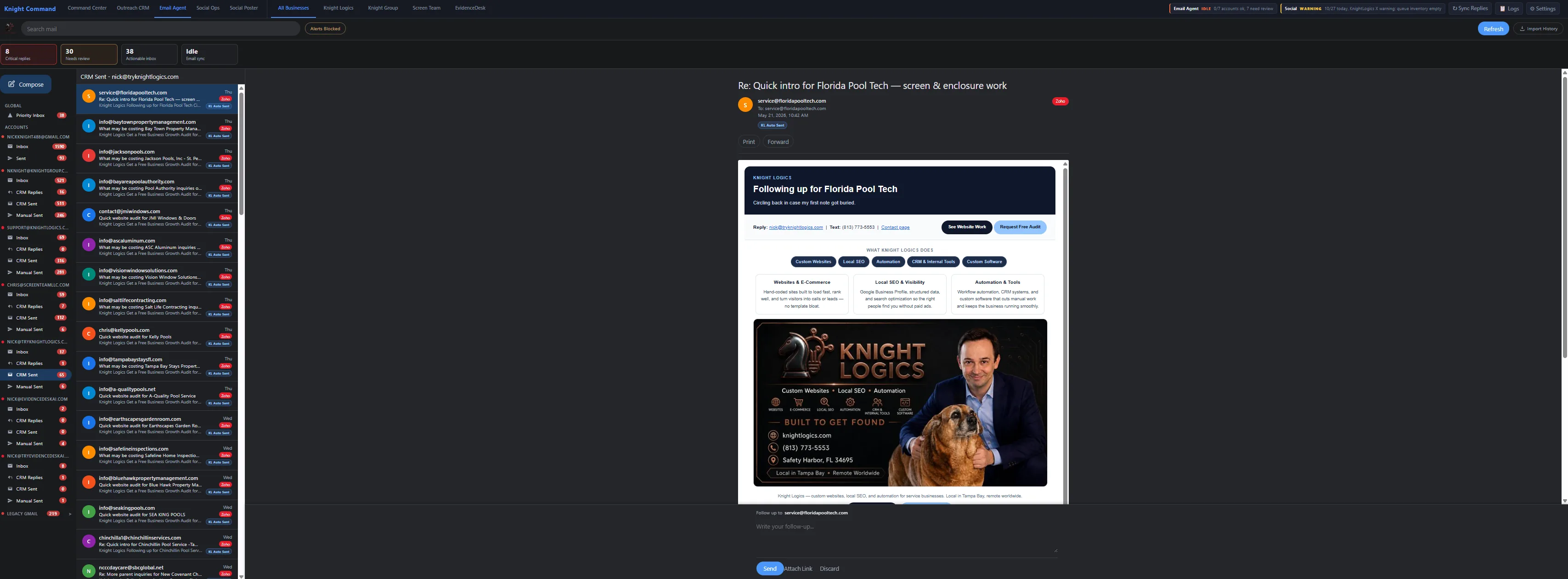 Email Agent tab embedded inside Knight Command