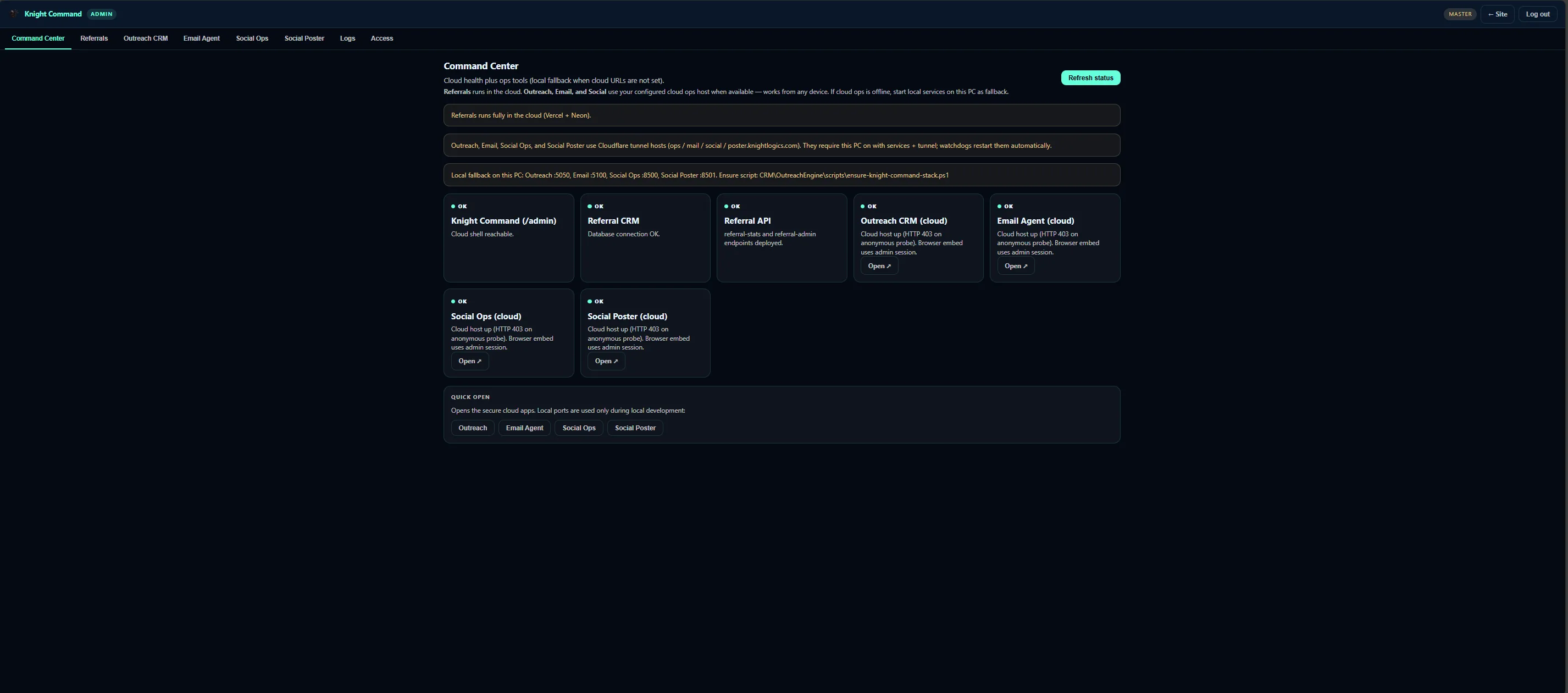 Knight Command admin dashboard