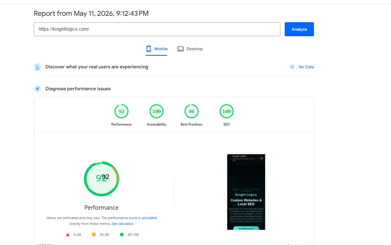 Knight Logics mobile Lighthouse lab report