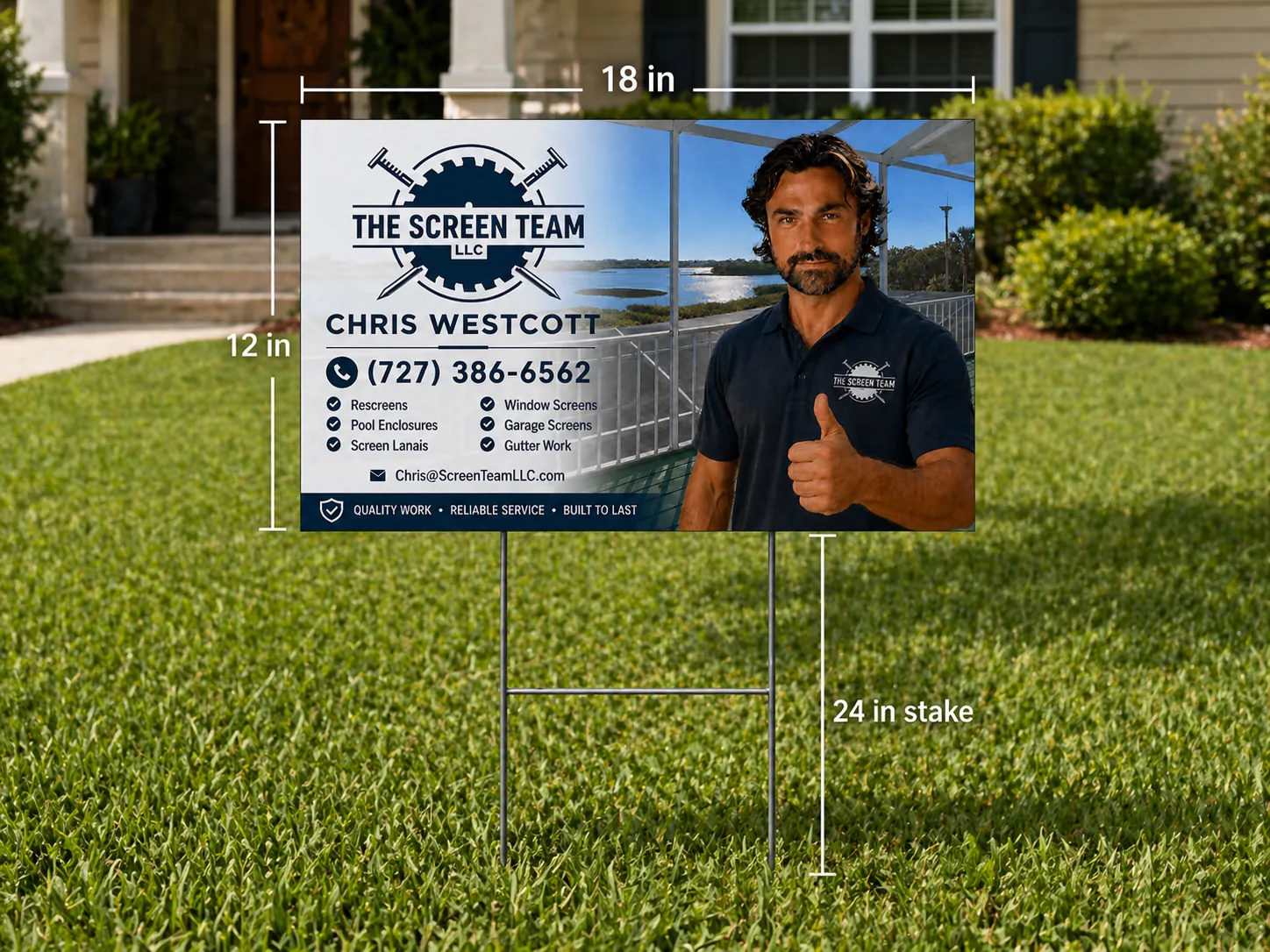Screen Team yard signs with referral branding