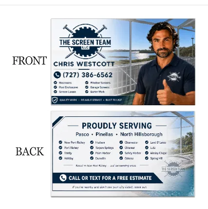 Screen Team business cards with referral branding