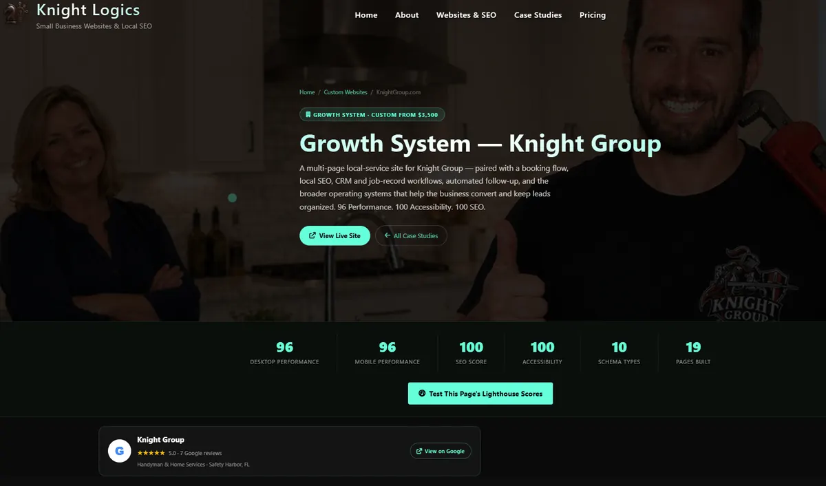Knight Group website &mdash; lead-focused site for a local service business