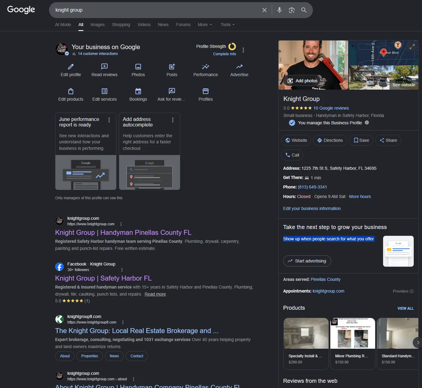 Google Business Profile panel representing visibility packages