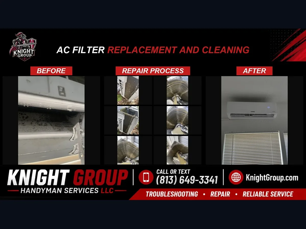 Knight Group before and after job composite — AC filter replacement and cleaning