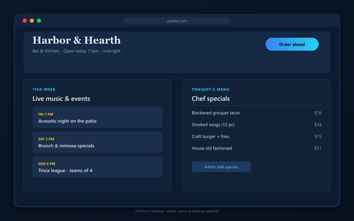 Hospitality menus, events, and ordering pattern