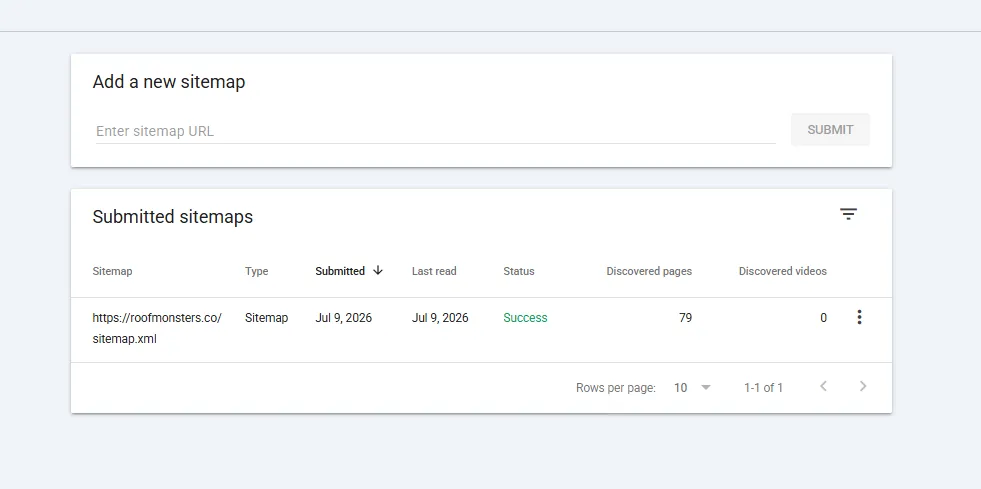 Google Search Console sitemap success with 79 discovered pages